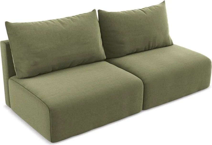 Зелен кадифен сгъваем/с място за съхранение диван 216 cm Kalena – Makamii