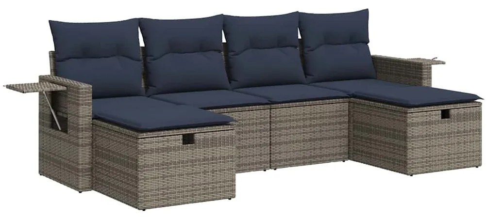 3325527 vidaXL Градински диван с възглавници, 6 части, полиратан, сив