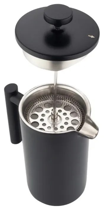 Френска преса за кафе/чай Kinghoff KH 1996, 1 л, Неръждаема стомана, Двойни стени, Черен