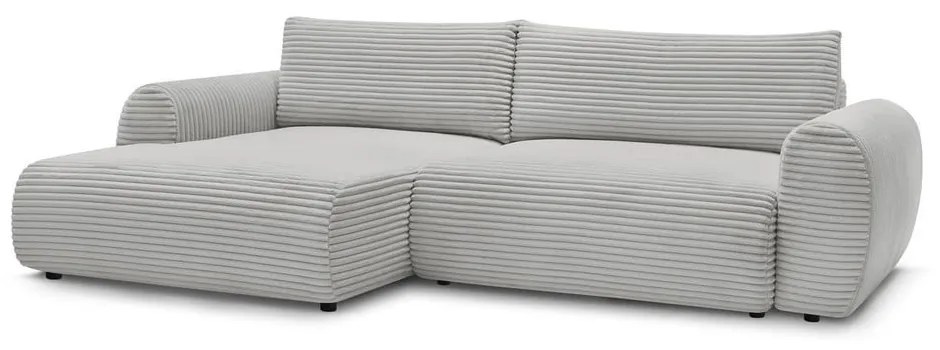 Светлосив разтегателен ъглов диван от рипсено кадифе (ляв ъгъл) Lucien – Bobochic Paris