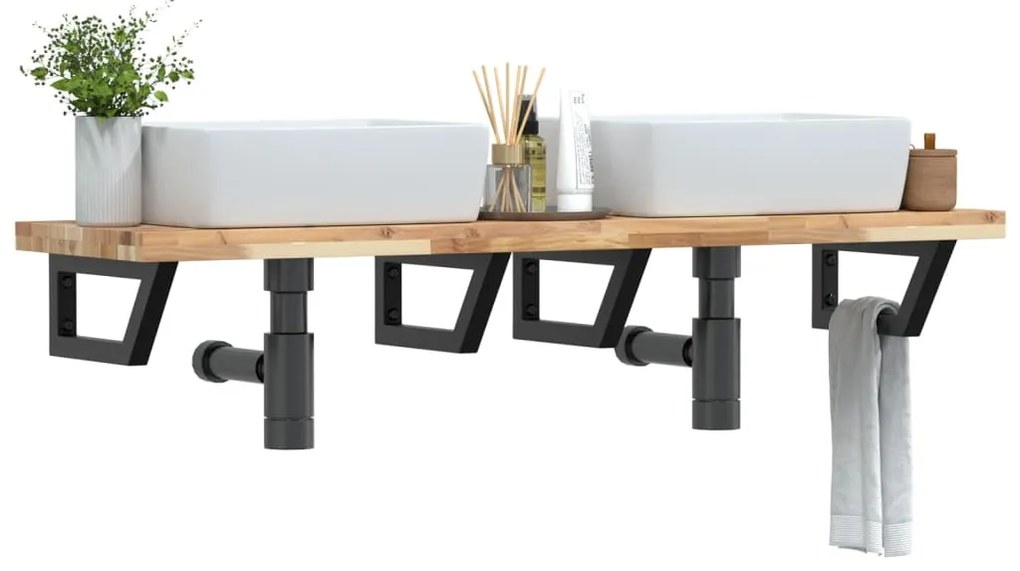 3302707 vidaXL Стенен рафт за мивка, стомана и масивно дърво акация