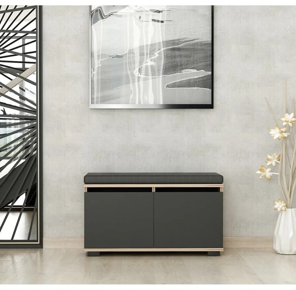 Стелаж за обувки с пейка от орех в черен и естествен цвят Drago - Kalune Design