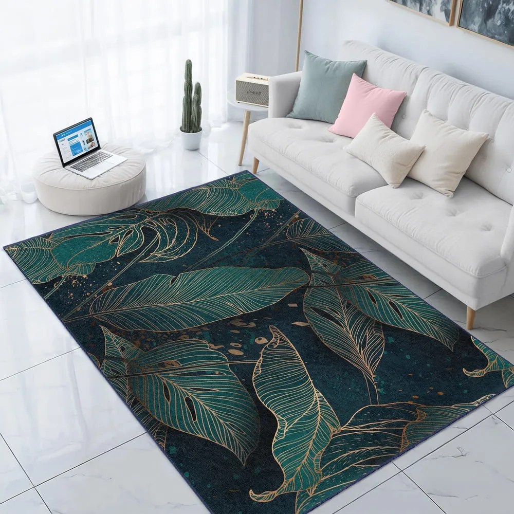 Килим подходящ за пране в петролен цвят 120x180 cm Midnight Jungle – Mila Home