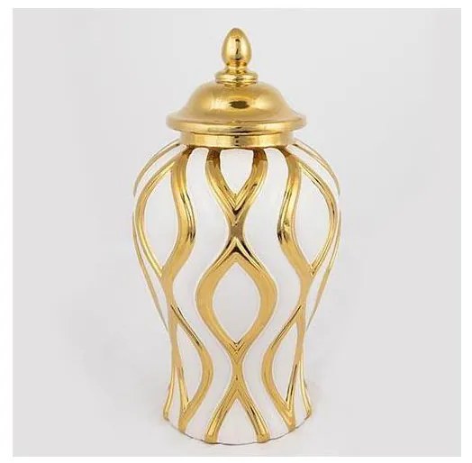 Керамичен буркан 30,6x16,2 см златист/бял