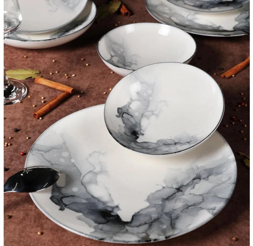 Порцеланов сервиз за хранене, 24 части, бял/черен