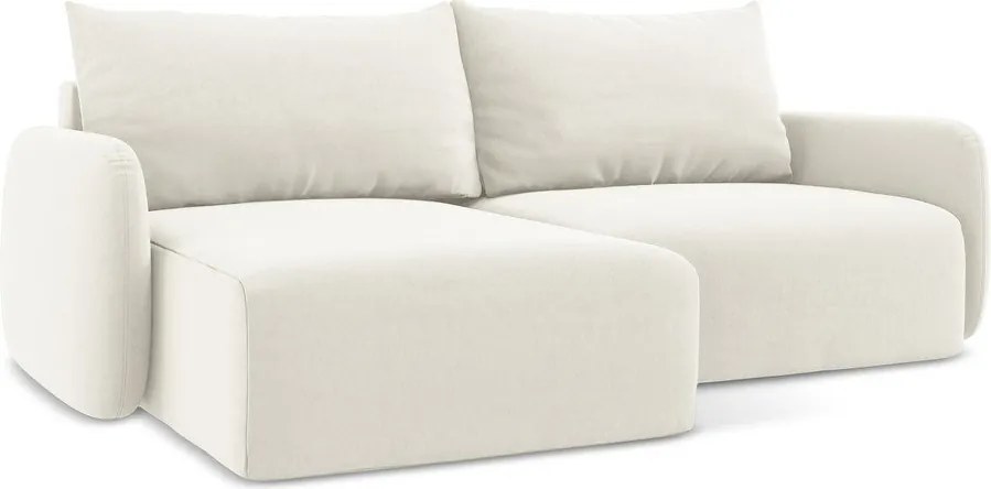 Кремав кадифен сгъваем/с място за съхранение ъглов диван (ляв ъгъл) Kalena – Makamii