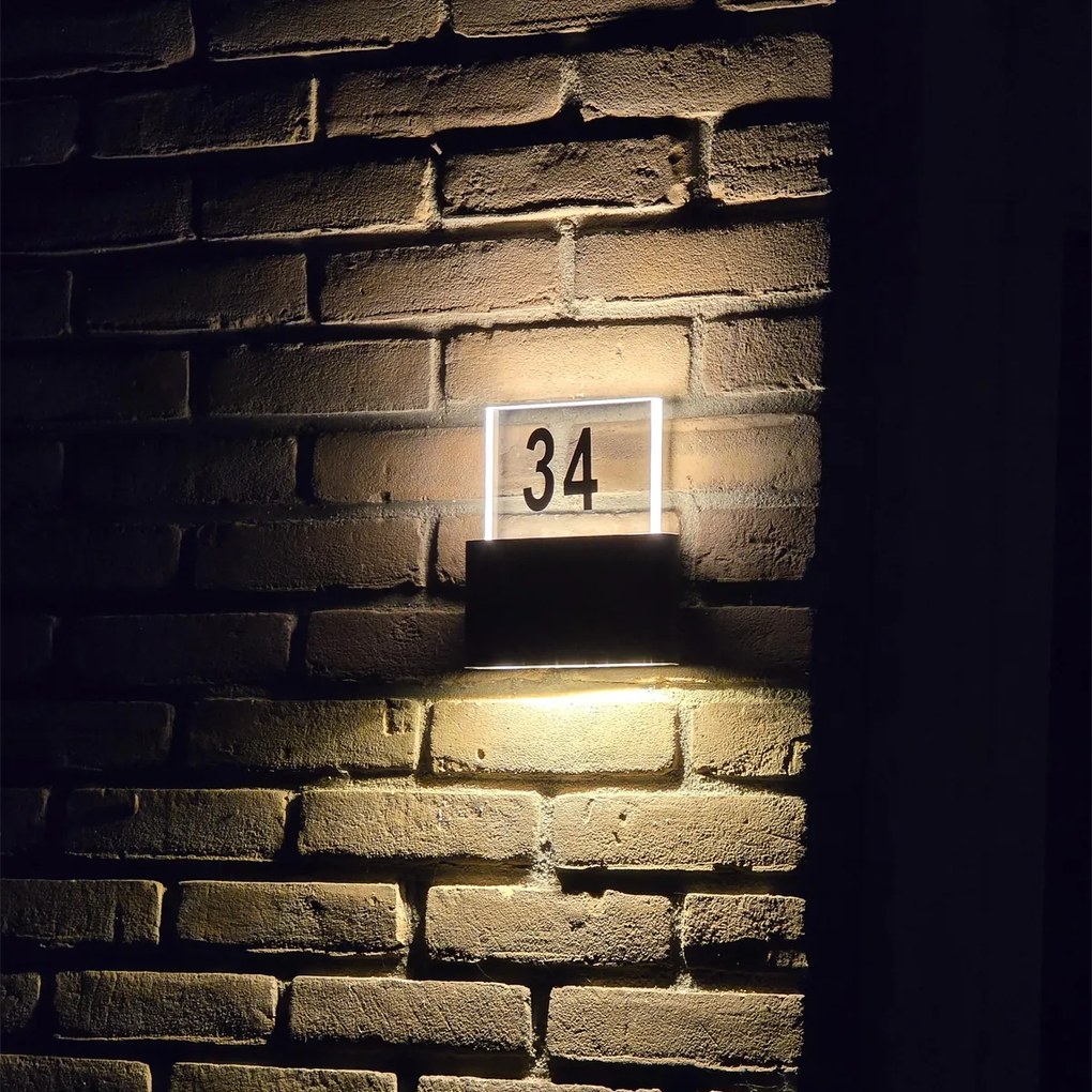 Външна стенна лампа черна с LED за номера на къщи IP54 - Kandi