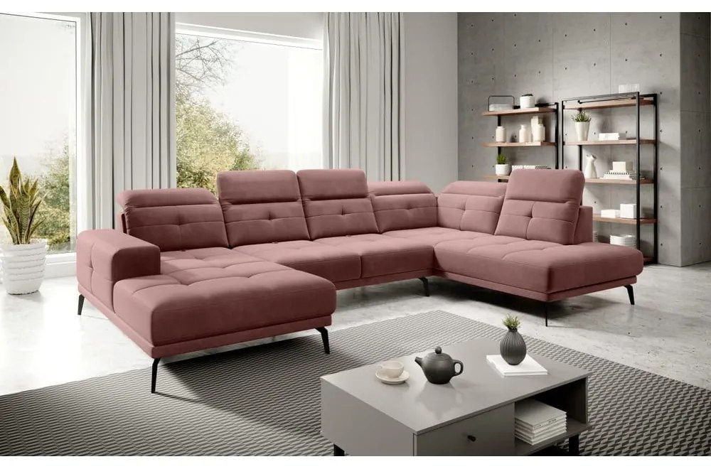 Розов кадифен ъглов диван (десен ъгъл/U форма) Bretan – ELTAP