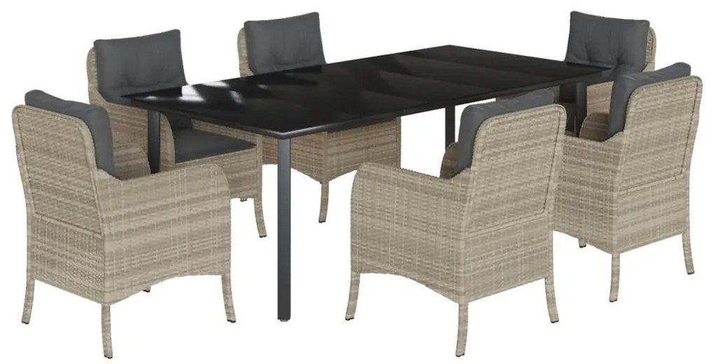 3212002 vidaXL Градински комплект 7 части с възглавници светлосив полиратан