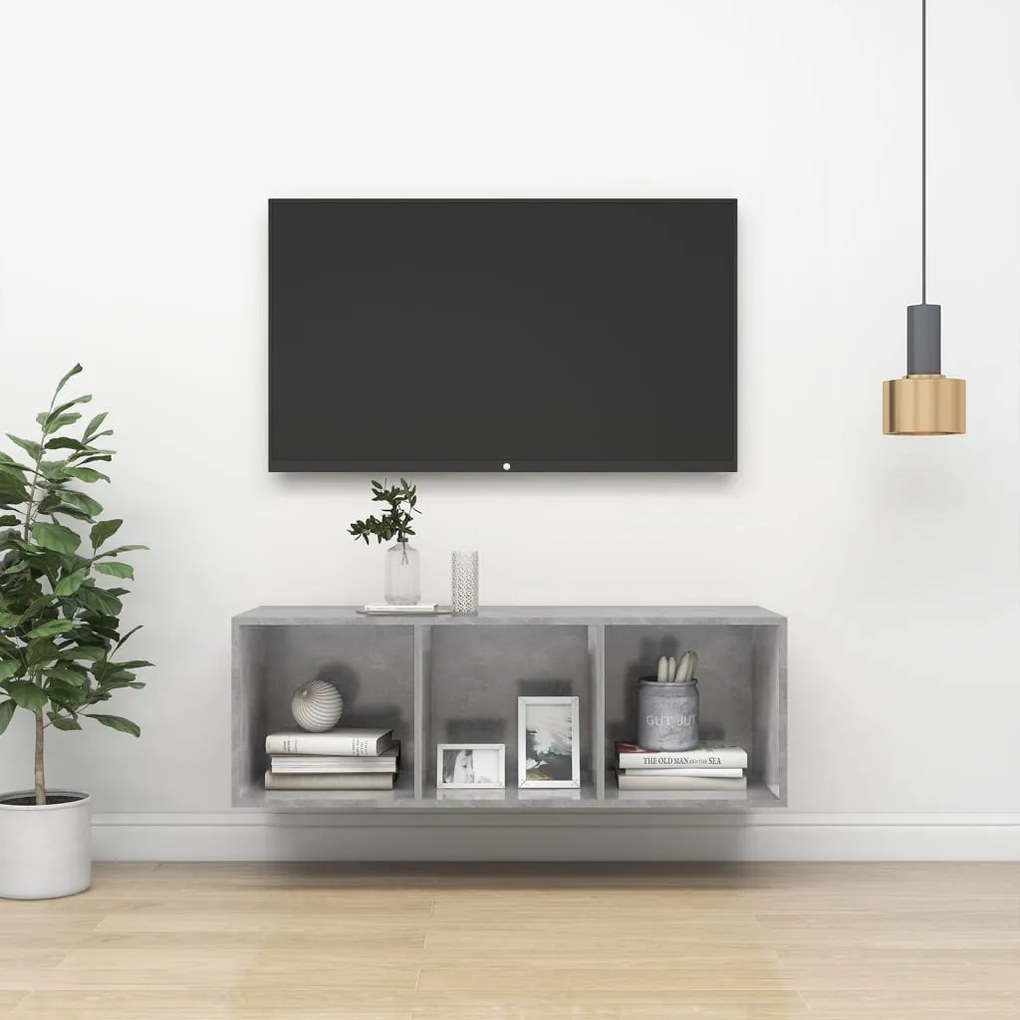 805484 vidaXL ТВ шкаф за стенен монтаж, бетонно сив, 37x37x107 см
