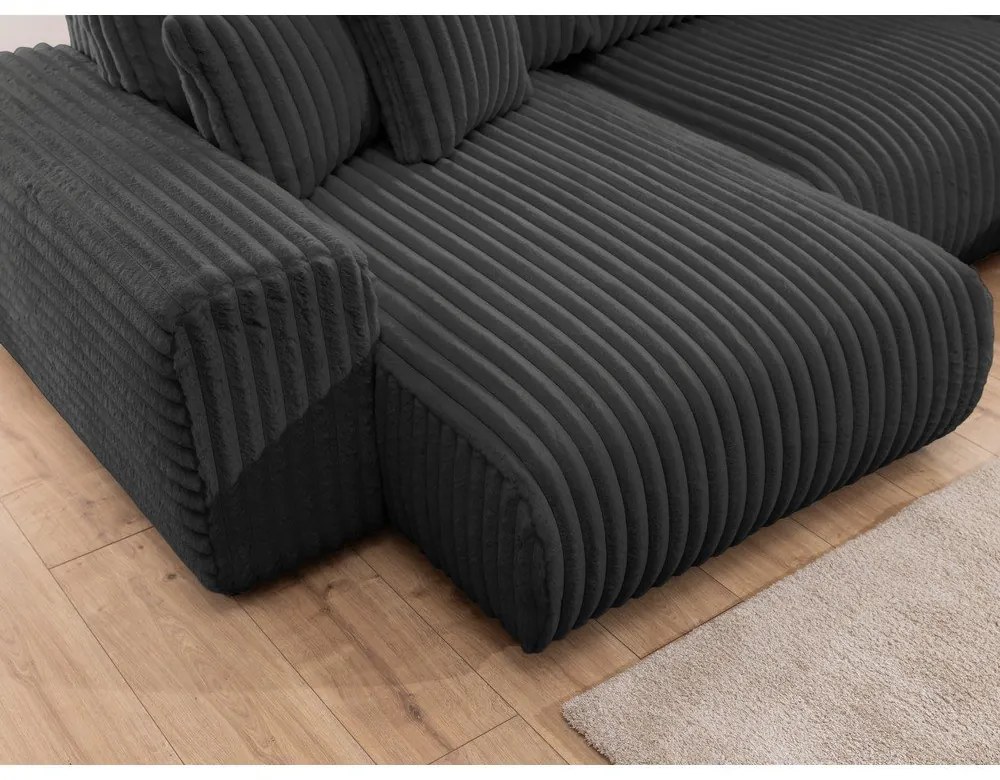 Тъмносив ъглов диван от рипсено кадифе (десен ъгъл/U форма) Justin – Ropez