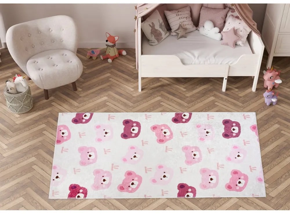 Детски килим подходящ за пране розово и цвят слонова кост 120x180 cm Cute Teddies Pink – Vitaus