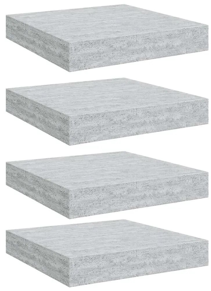 326590 vidaXL Окачени стенни рафтове, 4 бр, бетонно сиви, 23x23,5x3,8 см, МДФ