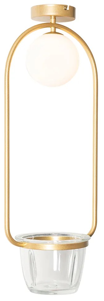 Таванна лампа в стил арт деко златиста с бяло стъкло - Isabella