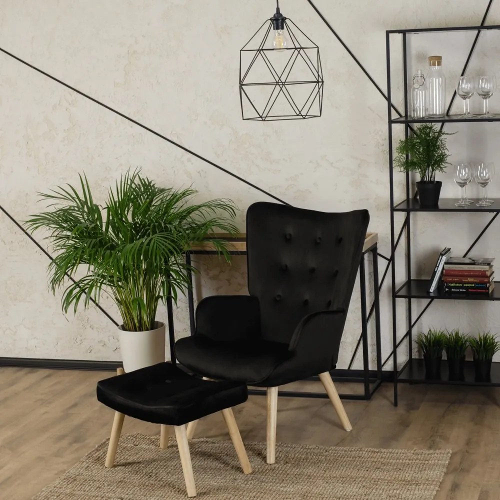 Удобен релаксиращ фотьойл с подложка за крака LOZANO - черен