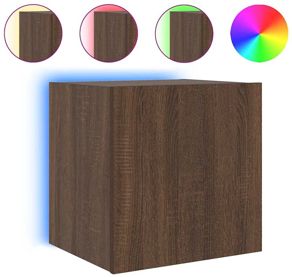 837258 vidaXL Стенен ТВ шкаф с LED осветление, кафяв дъб, 40,5x35x40 см