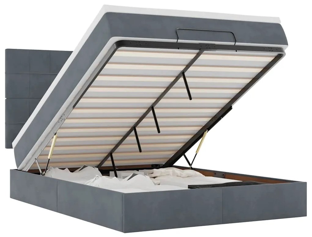 3314319 vidaXL Османска легло с матраци и LED, тъмносиво, 140x190 см, кадифе