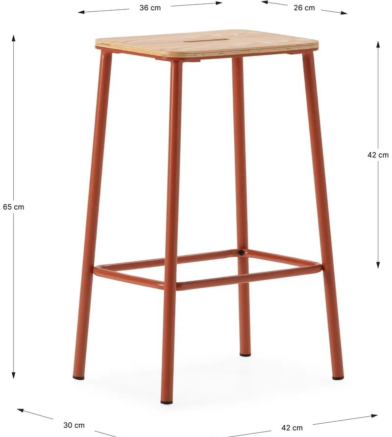 Бар столове в комплект 2 бр. в тухлен цвят (височина на седалката 65 cm) Abba – Marckeric