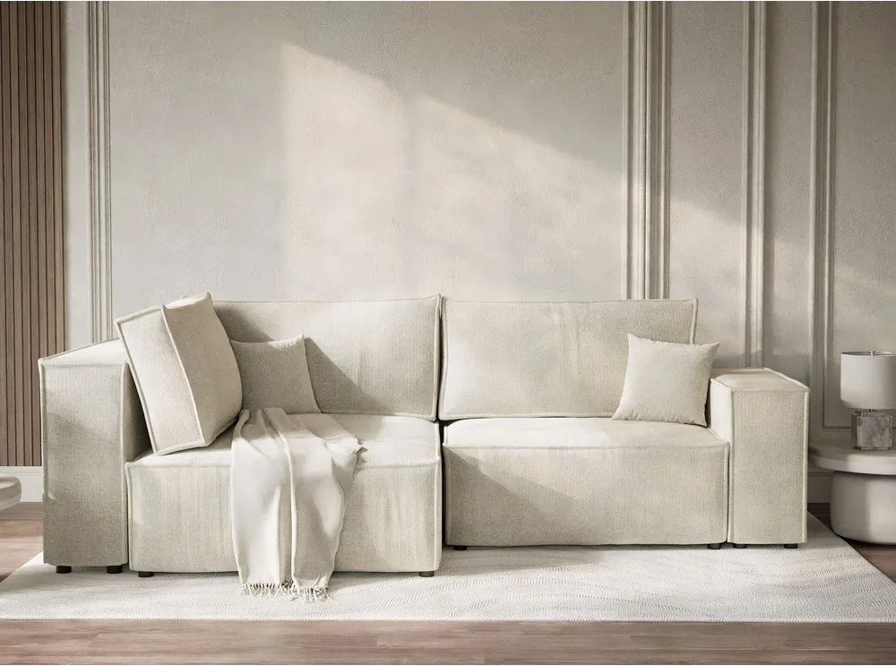 Кремав шенилов сгъваем/с място за съхранение ъглов диван (ляв ъгъл/L форма) Tonga – Maison de Rêve