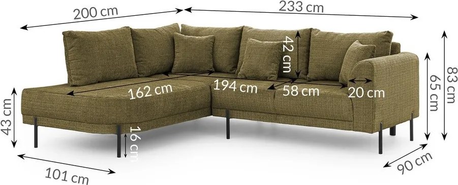 Зелен шенилов ъглов диван (ляв ъгъл/L форма) Mauris – Ropez