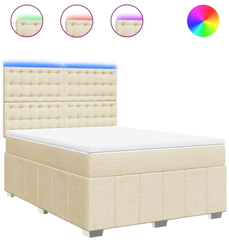3294038 vidaXL Боксспринг легло с матрак, кремава, 160x200 см, плат