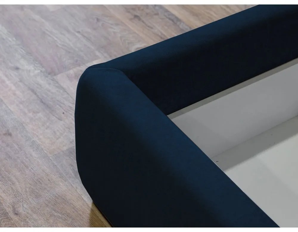 Тъмносиньо двойно легло 180x200 cm тапицирано с място за съхранение с включена подматрачна рамка Jade – Bobochic Paris