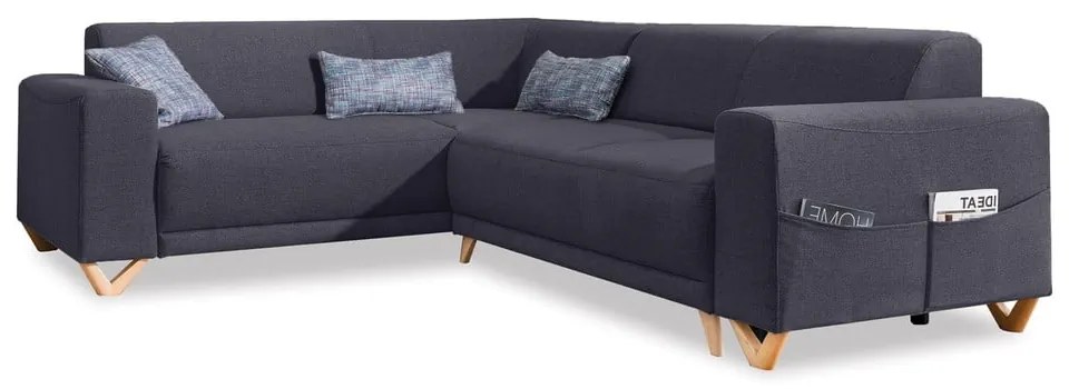 Антрацитен разтегателен/с място за съхранение ъглов диван (ляв ъгъл/L форма) Classy Sophie – Miuform