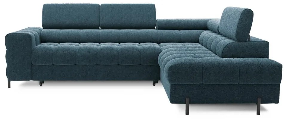 Син разтегателен ъглов диван с място за съхранение от букле (десен ъгъл L форма) Ferucce – ELTAP