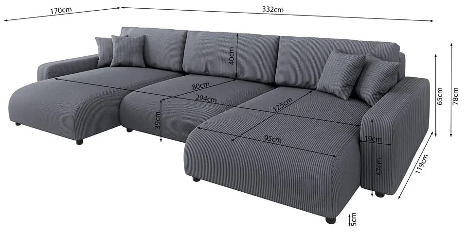 Тъмносив ъглов диван с място за съхранение от рипсено кадифе Sara – Ropez