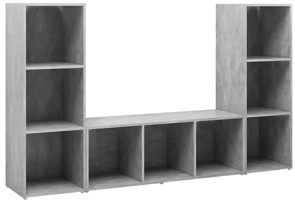 3079965 vidaXL ТВ шкафове, 3 бр, бетонно сиви, 107x35x37 см, инженерно дърво