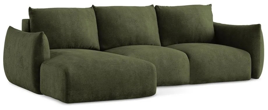 Зелен шенилов сгъваем ъглов диван (ляв ъгъл) Leila – Makamii