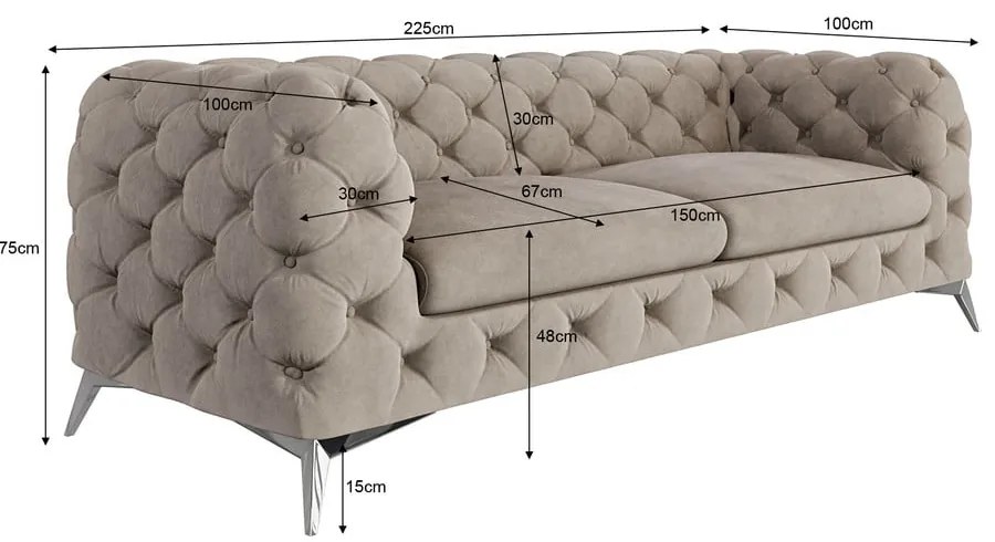 Сиво-бежов кадифен диван 225 cm Chelsea – Ropez