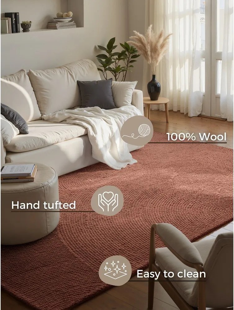 Теракотен ръчно изработен вълнен килим 80x150 cm Calmio – Hanse Home