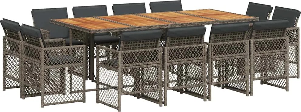 3210866 vidaXL Градински комплект от 13 части с възглавници сив полиратан