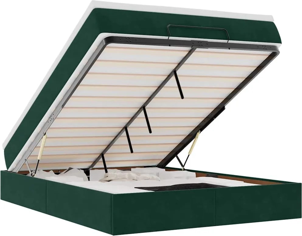 3311192 vidaXL Османско легло с матрак Тъмнозелено 140x200cm кадифе