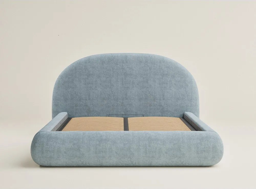 Светлосиньо двойно легло 160x200 cm тапицирано с място за съхранение с включена подматрачна рамка Maumere – Maison de Rêve