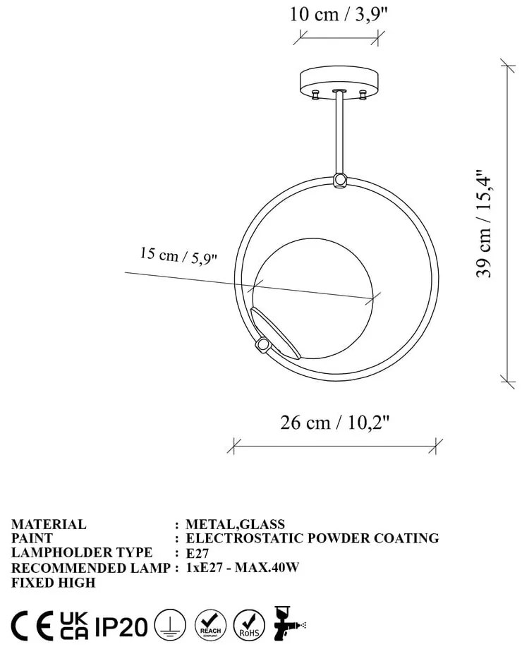 Бяло/в месингов цвят осветително тяло за таван със стъклен абажур 39x26 cm Dolunay – Opviq lights