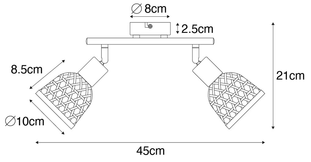 Ориенталски прожектор черен с бамбук 2-светлина - Rayan