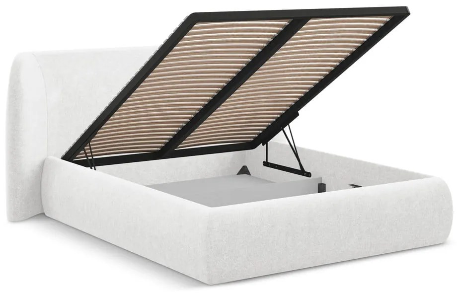 Бяло двойно тапицирано легло с място за съхранение и включена подматрачна рамка 160x200 cm Hauke – Makamii