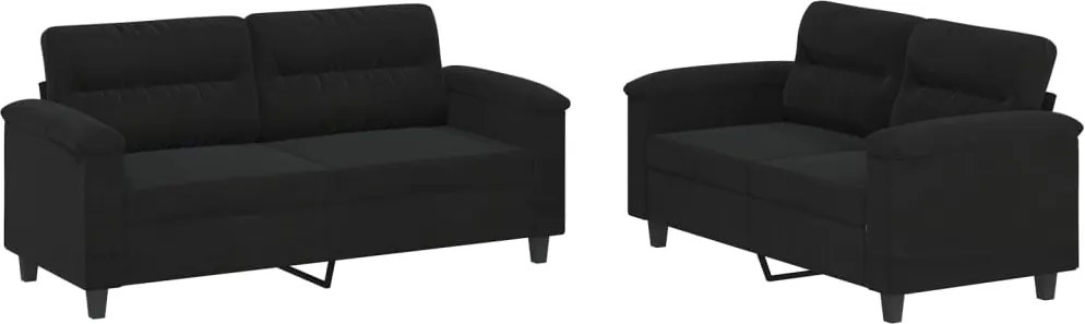 3202317 vidaXL Комплект дивани от 2 части с възглавници черен плат микрофибър