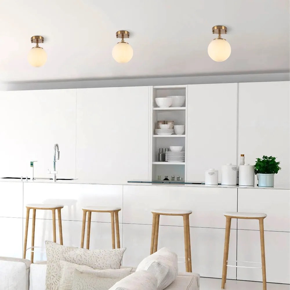 Осветително тяло за таван със стъклен абажур в бял и бронзов цвят ø 15 cm Atmaca – Opviq lights