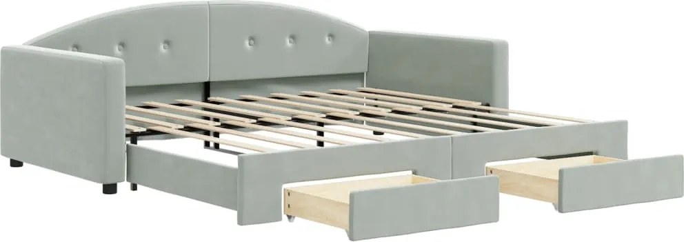 3197362 vidaXL Канапе с изтеглящо легло и чекмеджета светлосив 90x190см кадифе