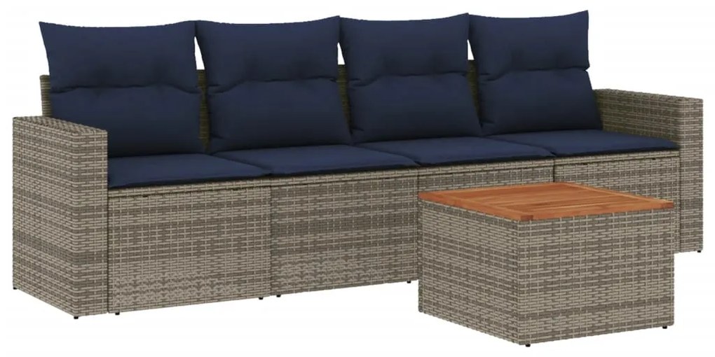 3256334 vidaXL Градински диван с възглавници, 5 части, полиратан, сив