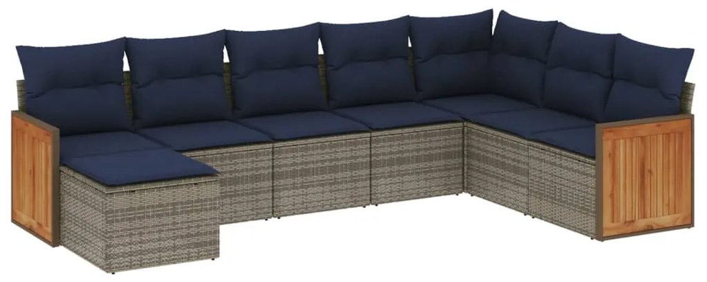 3260332 vidaXL Градински диван с възглавници, 8 части, полиратан, сив
