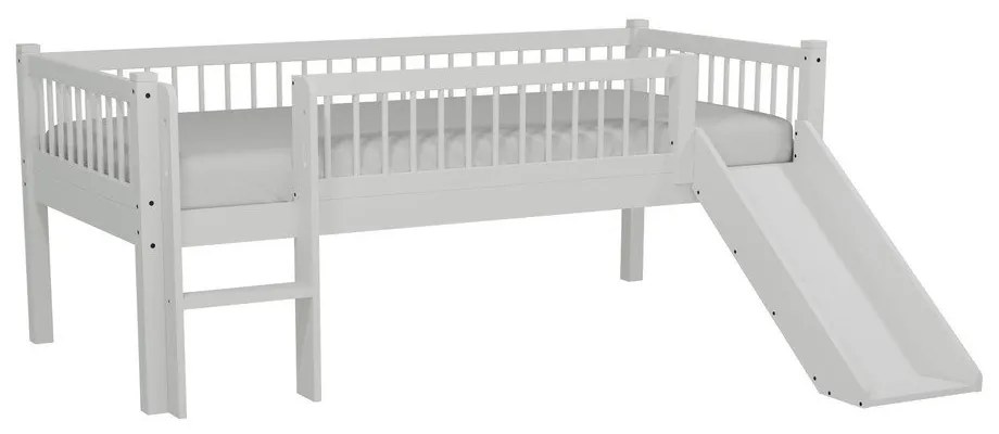 Бяло детско легло от масивен дъб повдигнато с пързалка с включена подматрачна рамка 90x200 cm Forrest – Vipack