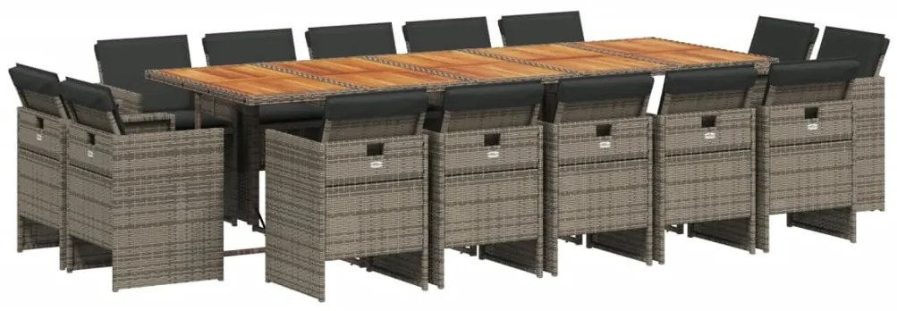 3210698 vidaXL Градински комплект с възглавници 15 части полиратан сив