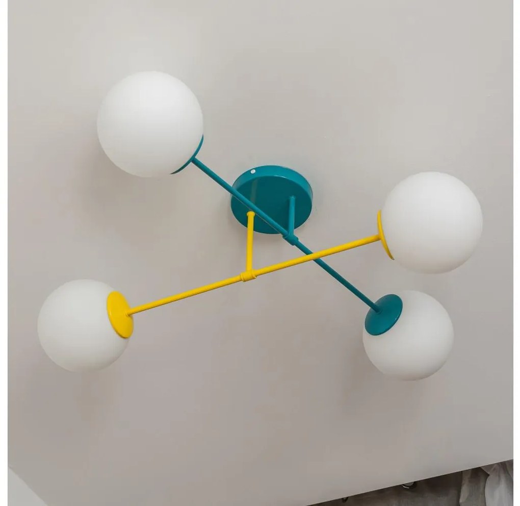 Плафонен полилей MOON 4xE27/15W/230V тюркоаз/жълт