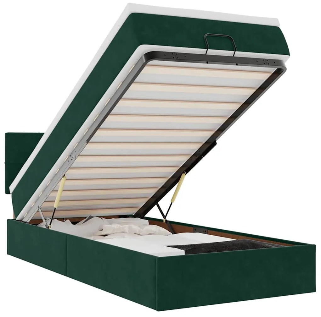 3312605 vidaXL Османска легло с матрак и LED, тъмнозелено, 100x200 см, кадифе