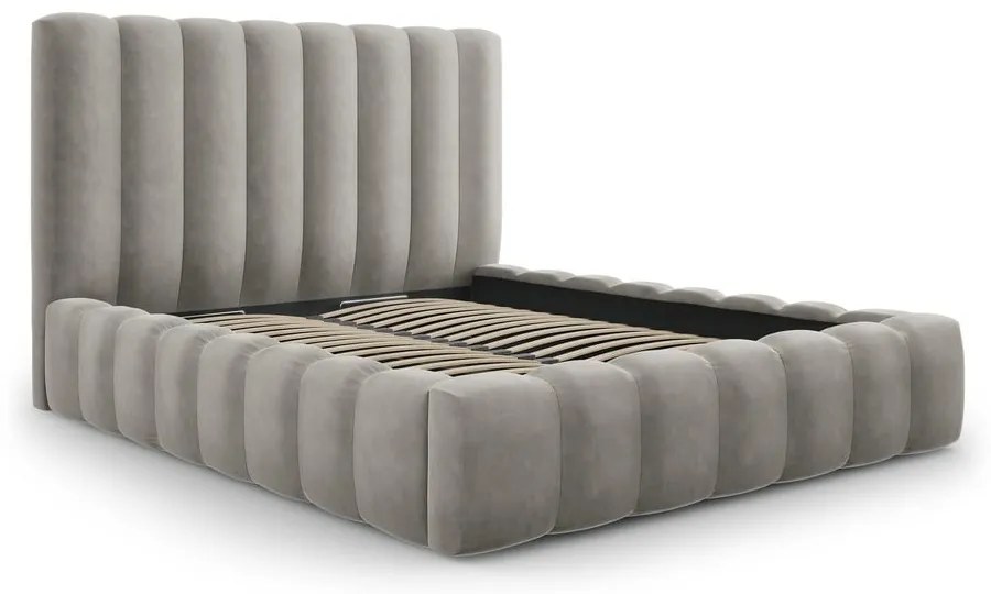 Светлосиво тапицирано двойно легло с място за съхранение 200x200 cm Kelp - Micadoni Home