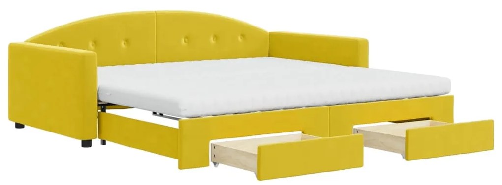 3197385 vidaXL Канапе с изтеглящо легло и чекмеджета жълто 100x200 см кадифе
